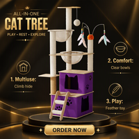 Arbre à chat multi-niveaux en MDF et carton ondulé avec jouet électrique, emballage écologique, montage facile pour salon/bureau