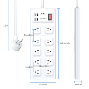 Vastfafac ev güç şeridi s 10 yollu elektrik prizli güç kablosu güç şeridi 4 USB anahtarı ve amerikan fiş dalgalanma koruyucusu ile yeni Trend - Product Image 2
