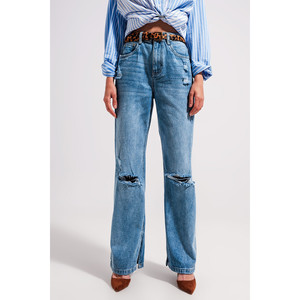 Jeans de Cintura Alta con Abertura en el Bajo en Lavado Vintage - Product Image 3