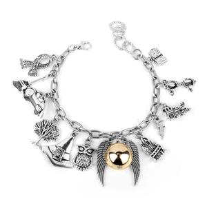 Pulsera con colgante de la escuela mágica de la película, soplones dorados, sombrero de búho, escoba, joyería de aleación - Product Image 1