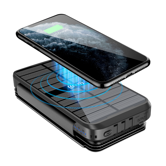 2025 New 20000mAh Large Capacity Waterproof Portable Phone Charger 4 Solar Panels Outdoor Camping 20W Fast Charging