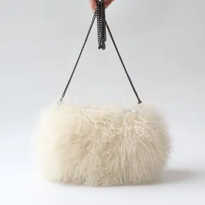 도매 하이 퀄리티 패션 디자인 진짜 진짜 진짜 몽골 양고기 모피 어깨 가방 곱슬 모피 핸드백