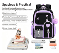 Sac à dos scolaire HAIBOWY OEM grande capacité, multi-poches, léger, imperméable, pour enfants, avec pompon