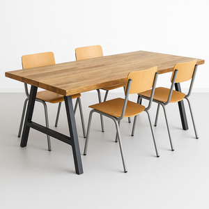 Mesa de comedor plegable industrial de madera de mango | Patas de Marco en A de metal negro con tapa de madera maciza | Muebles de comedor de cocina hechos a mano - Product Image 4