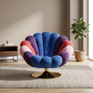 Silla Moderna de Terciopelo con Secciones Azules, Rosas, Rojas y Moradas, Base de Metal, Muebles para Sala de Estar, Estilo de Diseño Contemporáneo - Product Image 3