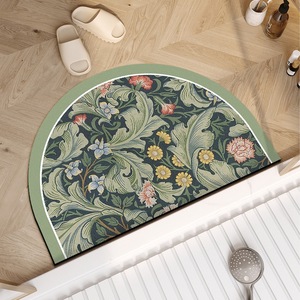 Tapis de bain en terre de diatomée, demi-cercle, antidérapant, absorbant, pour sol de salle de bain, usage domestique, couleur unie, motif plantes et fleurs - Product Image 5