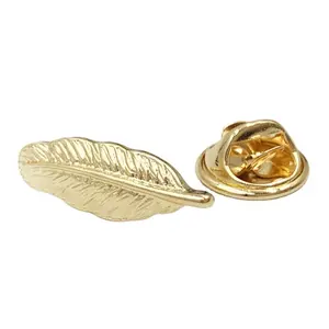 Personalized cheaper souvenir metal small gold feather shape lapel pin brooch badge