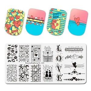 NSP32 Valentine Thiết Kế Thép Không Gỉ Nail Art Tấm Tem Template Cho Nail In Ấn Stencil Công Cụ