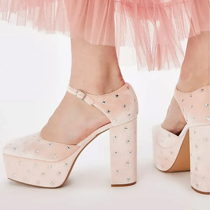 Scarpe da Donna con Plateau e <span class=keywords><strong>Tacco</strong></span> Grosso, Punta Quadrata, Cinturino Decorato con Stelle - Product Image 4