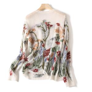 Suéter de <span class=keywords><strong>Mujer</strong></span> para Primavera y Otoño, Manga Larga, Jacquard Floral, de Lujo, Alta Calidad, Holgado, de Mohair, Tejido Fino - Product Image 2