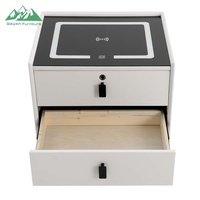 Chevet intelligent minimaliste de technologie moderne : station de recharge sans fil + haut-parleur Bluetooth, meuble de chevet en verre trempé pour la maison