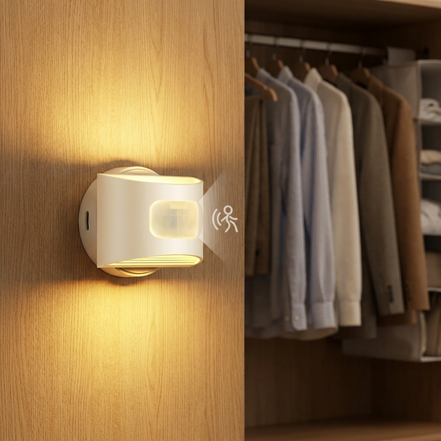 LOHAS Motion Sensor Night Lights Rechargeable Magnetic Stick-On Stair Lights Warm White Battery Operated Lights for Closet