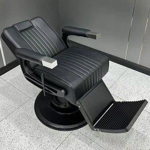 Fauteuil de Barbier de Luxe Noir Cousu – Chaise de Salon de Coiffure Écologique Réglable Hydrauliquement avec Accoudoirs Métalliques pour Hôpital et Hôtel - Product Image 6