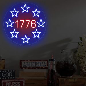 1776 USA God Bless Retro Amerikaanse 4 juli Patriottische LED Lichtreclame Onafhankelijkheidsdag Cadeau voor Man <span class=keywords><strong>Cave</strong></span> Kamer Bar Decoratie - Product Image 2