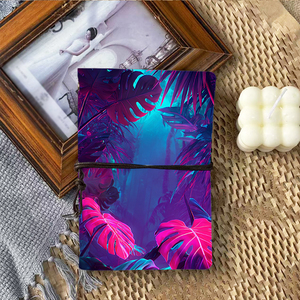 Cuaderno Vintage A6 hecho a mano, cierre de corbata, 160 páginas, práctico Registro de reunión, regalo para colegas con hojas tropicales exóticas - Product Image 3