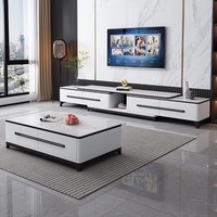 Meuble TV moderne de luxe, table en pierre frittée, ensemble de meuble TV et table basse, table centrale rétractable