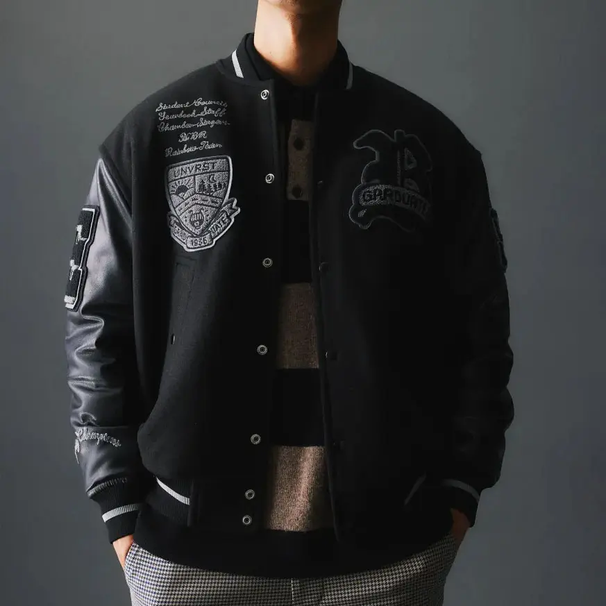 Custom Design Giacca Nera Vintage Basketball Jackets High Quality Men Black Plain Varsity Jacket