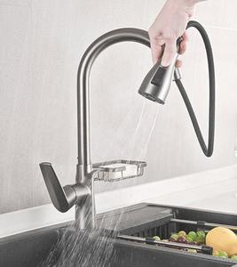 Mitigeurs d'<span class=keywords><strong>eau</strong></span> chaude et <span class=keywords><strong>froide</strong></span> gris pistolet Robinets à une poignée Robinet d'évier de cuisine avec <span class=keywords><strong>support</strong></span> Porte-éponge - Product Image 3