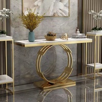 Table de console de luxe en acier inoxydable avec plateau en marbre pour hall d'entrée, table de contrôle, table de hall, table de foyer, mobilier pour hôtel familial, salon