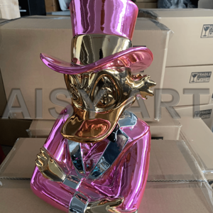 Figura Decorativa <span class=keywords><strong>de</strong></span> Pato Donald con Bolsa <span class=keywords><strong>de</strong></span> Dinero, Estilo Moderno, Cromada, 40cm, 60cm, 80cm, Dos Bolsas, Resina, Decoración para el Hogar, Modelo AISY M-22, Artículo Coleccionable - Product Image 2