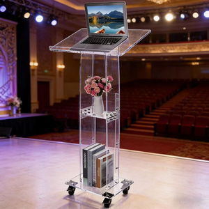 ELOR-Púlpito de Iglesia acrílico personalizado de alta calidad, <span class=keywords><strong>atril</strong></span> moderno de perspex con espalda abierta y estante para escuela y hotel - Product Image 4