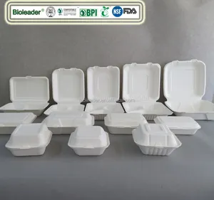 Biodegradável de Cana Takeaway Tirar Fast Food Caixa De Embalagem De Alimentos Recipientes De Embalagens Biodegradáveis