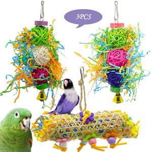Circle Style Parrot Biting Supplies Brushed Rattan Ball Grass Wooden Swing Multicolor Combination <b>Birds</b> Toys - Product Image 2