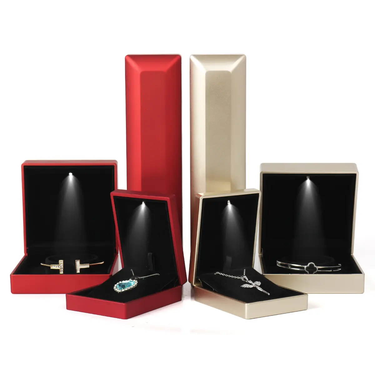 Custom LOGO stampato bracciale anello collana scatola espositore gioielli luce portagioie con LED