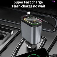 Chargeur de voiture rétractable 4 en 1 à charge ultra-rapide 120W avec lumière ciel étoilé, port Type C pour iPhone, protection OTP