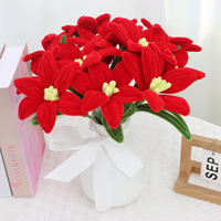 Künstliche Chenille Lilie mit Blättern für Hausgarten Hochzeit Vase Dekor
