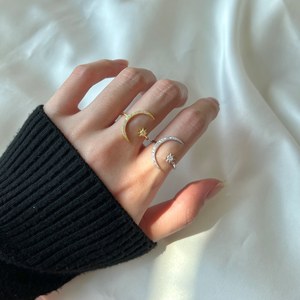 Anillo Abierto de Cristal con Estrella y Luna para Mujer, Estilo <span class=keywords><strong>Instagram</strong></span>, Chapado, Anillo de Dedo Índice de Diseño, Éxito de Ventas Transfronterizo - Product Image 3