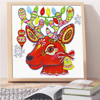 Peinture Diamant Moderne Imprimée en Gros, Motif Cerf de Dessin Animé sur Neige, 5D DIY Forme Spéciale 30x30cm