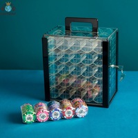 Boîte à jetons de poker Texas 1000 pièces, portable, en acrylique épaissi, transparente, avec 10 supports à jetons pour le divertissement