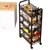 Chariot de rangement moderne à 4 niveaux en acier au carbone personnalisé pour cuisine, salon, salle de bain, avec panier à légumes sur pied