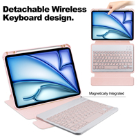 Pour iPad Air 13 2025/2024 M3/M2 Étui en cuir transparent rotatif à 360 degrés avec clavier acrylique et emplacement pour stylet