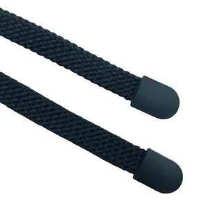Mode 8mm schwarz flach hochwertige Hoodie Drawcord Draw string Cord mit Silikons pitze für Kleidungs schuhe