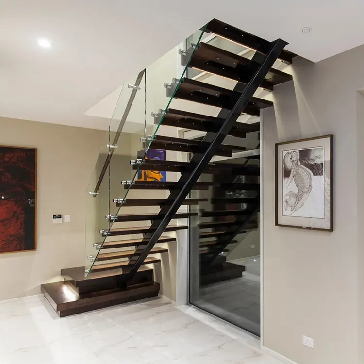 Modern kauçuk ahşap merdiven basamakları yüzen merdiven Loft merdiven