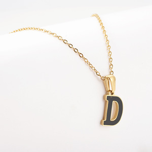 Zogxin Initial Letter <b>Necklace</b> Gold Plated Black Enamel Pendant Women's Fashion Jewelry Daily Wear Gift A B C <b>D</b> - Product Image 3