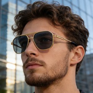 Lunettes de soleil carrées pour hommes KSL-98279, verres PC UV400, monture dorée, pour l'extérieur, emballage boîte - Product Image 4