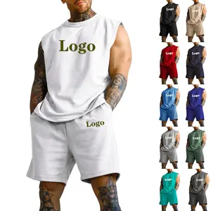 OEM spor rahat erkek giyim takım kıyafetler kolsuz T shirt ve kısa eşofman erkekler rahat 2 iki parçalı kısa Set 2023