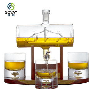 Ensemble de carafe à whisky, distributeur de spiritueux pour bar à domicile, verre en cristal - 1250 ml, livraison de <span class=keywords><strong>2</strong></span> verres à whisky, magnifique support, fête des pères - Product Image 3