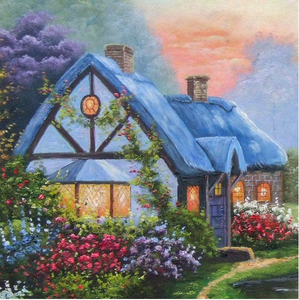 رسم يدوي للقرية تشبه الأحلام ملونة زهرة جراديرن المناظر الطبيعية كوخ عيد الميلاد لوحة زيتية - Product Image 4