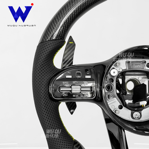 Volant personnalisé en fibre de carbone noire avec étiquette verte, adapté aux Mercedes Benz C <span class=keywords><strong>GLC</strong></span> E S CLS AMG, amélioration de l'intérieur. - Product Image 6