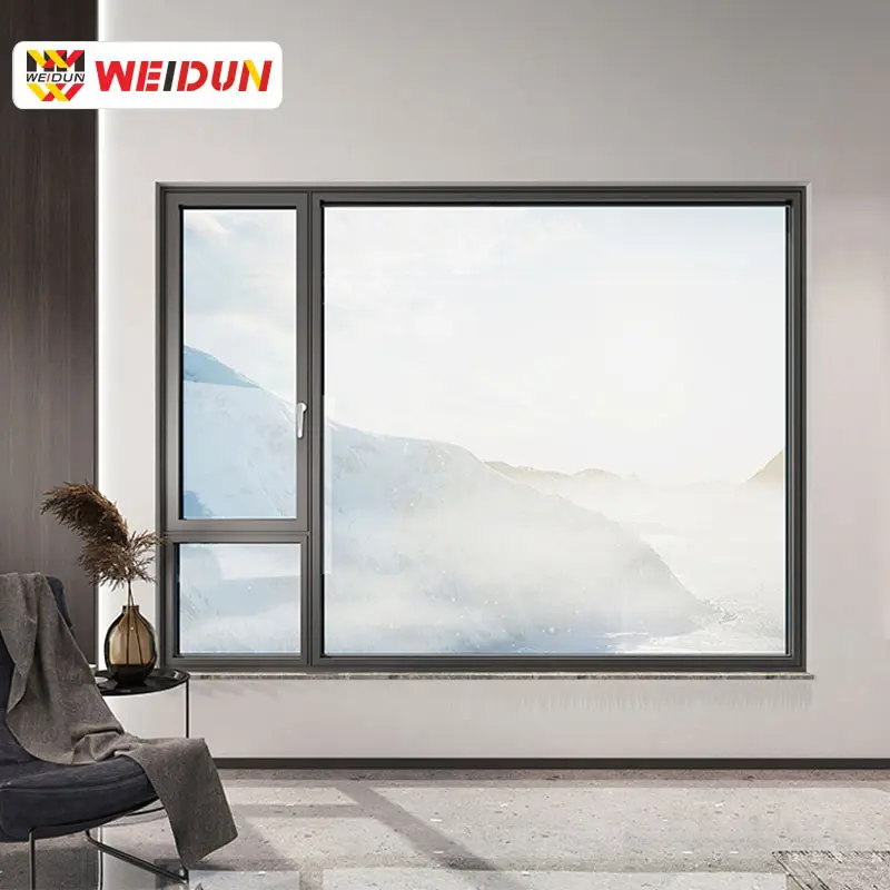 Weidun jendela aluminium untuk bangunan komersial, seri VFs80, kaca diperkuat ganda, jendela Aluminum penahan panas