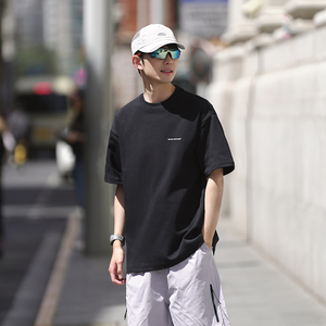 Camiseta holgada a la moda para hombre, camisetas de entrenamiento atlético con cuello redondo, Camiseta básica de algodón Premium de manga corta de peso pesado - Product Image 5