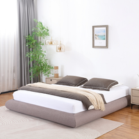 Lit en tissu moderne léger et facile à assembler, cadre de lit rembourré king size, lit plateforme queen size pour appartement en location temporaire