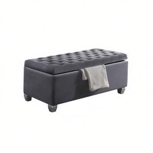 Panca Contenitore Trapuntata Grigia in Tessuto, Arredamento Contemporaneo per Soggiorno - Product Image 1