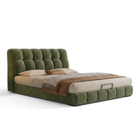 Tempat Tidur Penyimpanan Chenille Hijau Sage Italia Modern - Rangka Tempat Tidur Empuk Queen Berlapis Kain Desain Awan Mewah - Langsung dari Pabrik