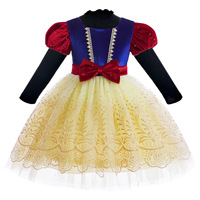 Robe en velours crochetée pour filles avec manches bouffantes élégantes, robe de princesse Blanche-Neige, robe en maille Lolita pour enfants, mélange de coton