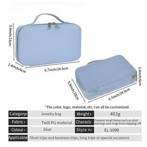 Boîte de rangement portable en cuir PU sergé OEM/ODM pour maquillage et bijoux, petite trousse de voyage carrée avec fermeture éclair pour boucles d'oreilles et bagues - Product Image 5